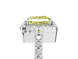 White gold Fancy Yellow Princess  Cut Halo Diamond Ring with Pave Band and Four-Prong Setting_5