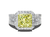 White gold Fancy Yellow Princess Cut Halo Diamond Ring with Round  Split Shank and Prong Setting_53