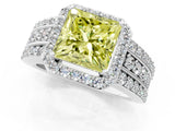 White gold Fancy Yellow Princess Cut Halo Diamond Ring with Round  Split Shank and Prong Setting_59