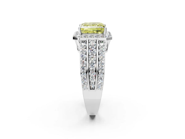 Sterling Silver Princess Cut Triple-Row Pave Halo Engagement Ring Setting for Fancy Yellow Center