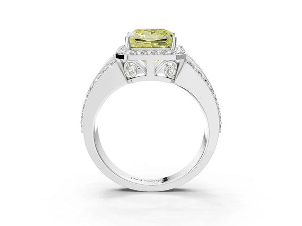 Sterling Silver Princess Cut Triple-Row Pave Halo Engagement Ring Setting for Fancy Yellow Center