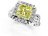 White gold Fancy Yellow Princess  Cut Halo Diamond Ring with Scrollwork Band and Four-Prong Setting_1
