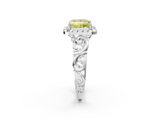 White gold Fancy Yellow Princess  Cut Halo Diamond Ring with Scrollwork Band and Four-Prong Setting_2