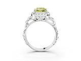 White gold Fancy Yellow Princess  Cut Halo Diamond Ring with Scrollwork Band and Four-Prong Setting_3