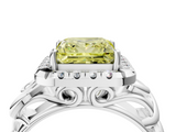 White gold Fancy Yellow Princess  Cut Halo Diamond Ring with Scrollwork Band and Four-Prong Setting_4