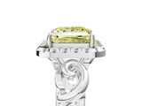 White gold Fancy Yellow Princess  Cut Halo Diamond Ring with Scrollwork Band and Four-Prong Setting_5