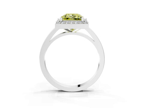 White gold Fancy Yellow Princess Cut Halo Diamond Ring with Solitaire Band and Prong Setting_3