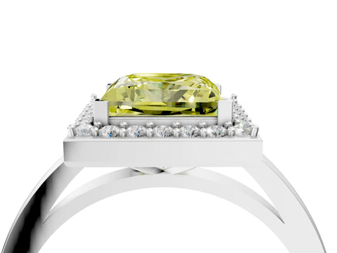 White gold Fancy Yellow Princess Cut Halo Diamond Ring with Solitaire Band and Prong Setting_4