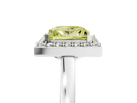 White gold Fancy Yellow Princess Cut Halo Diamond Ring with Solitaire Band and Prong Setting_5