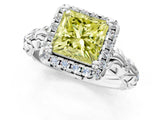 White gold Fancy Yellow Princess Cut Halo Diamond Solitaire with Filigree Band and Four-Prong Setting_13