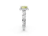 White gold Fancy Yellow Princess Cut Halo Diamond Solitaire with Filigree Band and Four-Prong Setting_14