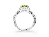 White gold Fancy Yellow Princess Cut Halo Diamond Solitaire with Filigree Band and Four-Prong Setting_15