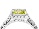 White gold Fancy Yellow Princess Cut Halo Diamond Solitaire with Filigree Band and Four-Prong Setting_16