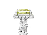White gold Fancy Yellow Princess Cut Halo Diamond Solitaire with Filigree Band and Four-Prong Setting_17