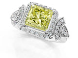 White gold Fancy Yellow Princess Cut Halo Diamond Split Shank Engagement Ring with Four-Prong Setting_1