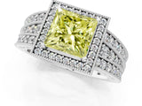 White gold Fancy Yellow Princess Cut Halo Diamond Split Shank Ring with Prong Setting_1