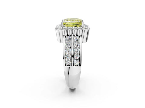 White gold Fancy Yellow Princess Cut Halo Diamond Split Shank Ring with Scalloped Prong Setting_14