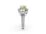 White gold Fancy Yellow Princess Cut Halo Milgrain Diamond Engagement Ring with Leaf Band and Four-Prong Setting_2