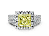 White gold Fancy Yellow Princess Cut Halo Pavé Diamond Engagement Ring with Split Shank and Four-Prong Setting_3