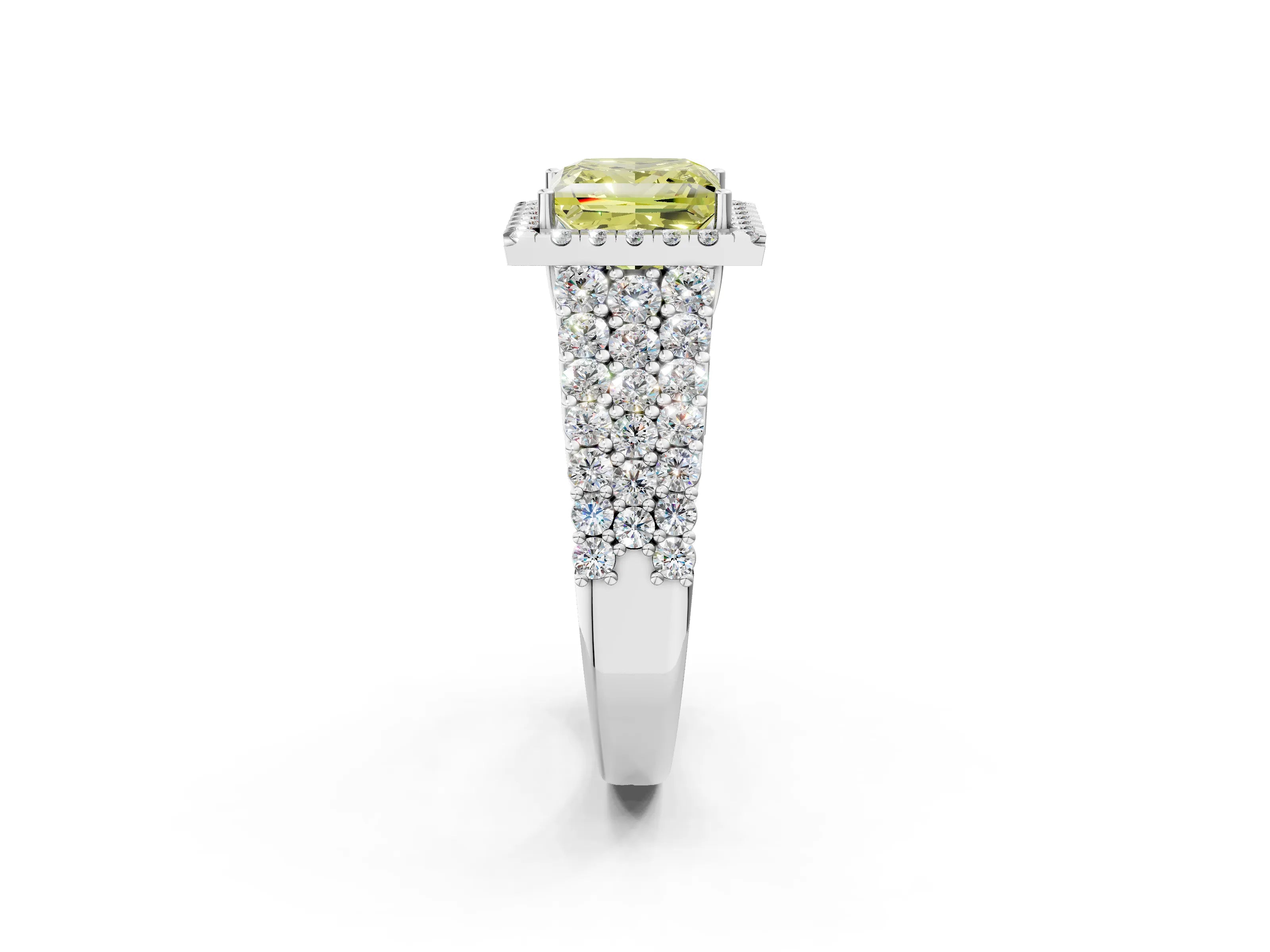 White gold Fancy Yellow Princess Cut Halo Pavé Diamond Engagement Ring with Split Shank and Four-Prong Setting_5