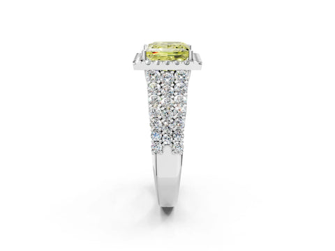 White gold Fancy Yellow Princess Cut Halo Pavé Diamond Engagement Ring with Split Shank and Four-Prong Setting_5