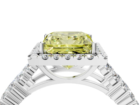White gold Fancy Yellow Princess Cut Halo Pavé Diamond Engagement Ring with Split Shank and Four-Prong Setting_7