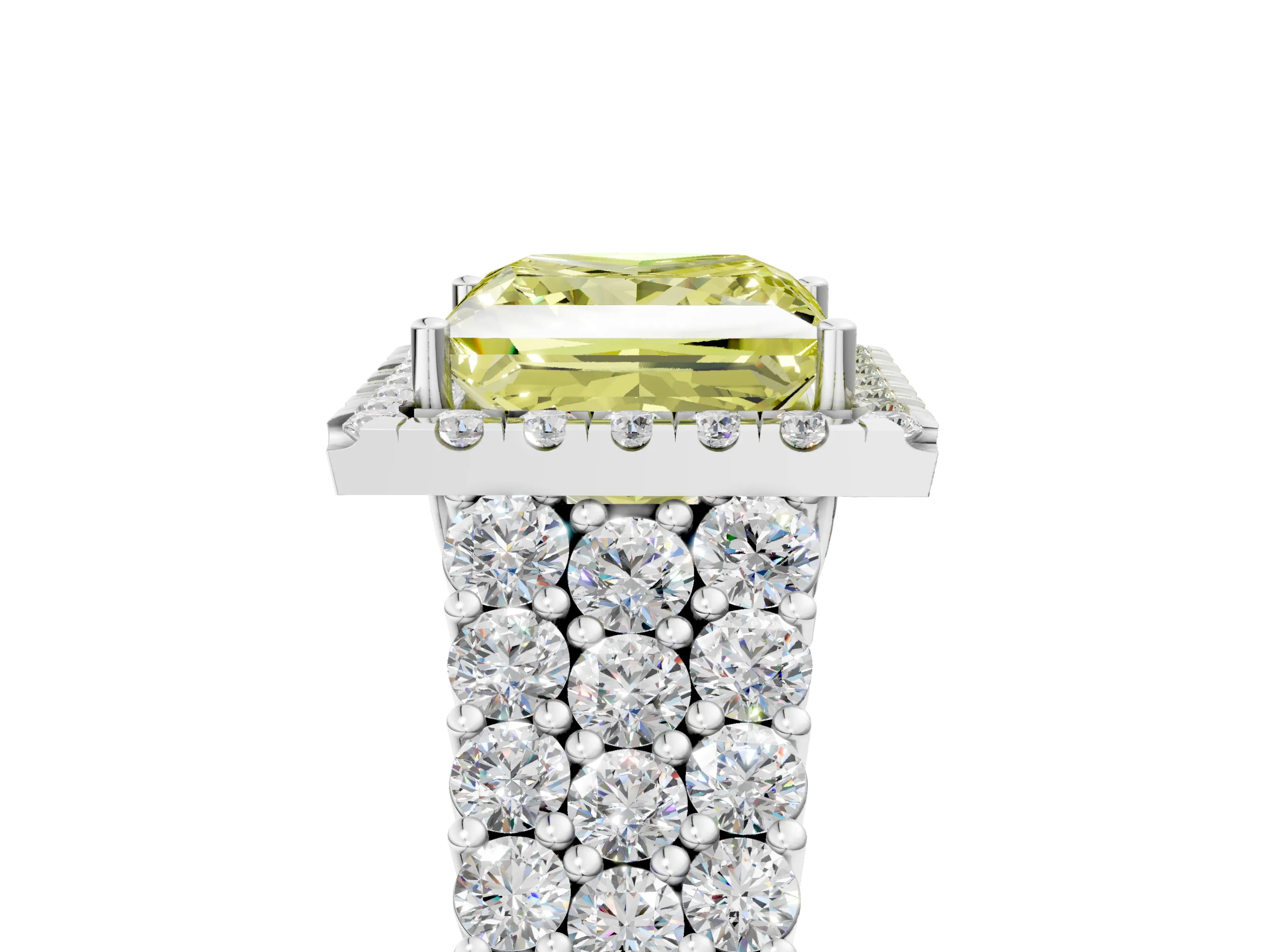 White gold Fancy Yellow Princess Cut Halo Pavé Diamond Engagement Ring with Split Shank and Four-Prong Setting_8