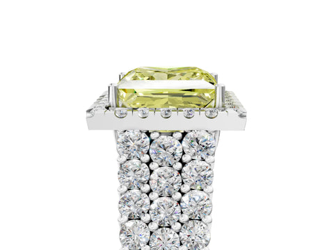 White gold Fancy Yellow Princess Cut Halo Pavé Diamond Engagement Ring with Split Shank and Four-Prong Setting_8