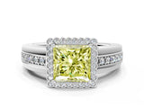 White gold Fancy Yellow Princess  Cut Halo Pave Band Four-Prong Ring_29
