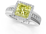 White gold Fancy Yellow Princess  Cut Halo Pave Band Four-Prong Ring_30
