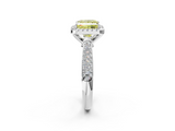 White gold Fancy Yellow Princess  Cut Halo Pave Band Four-Prong Setting Ring_2