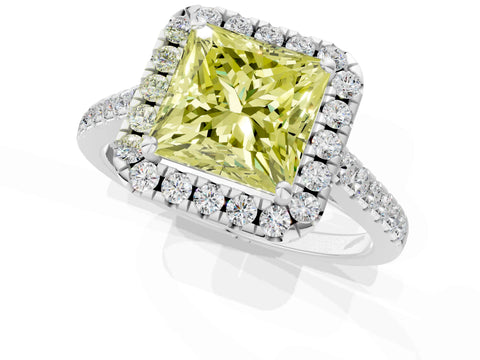 White gold Fancy Yellow Princess Cut Halo Pave Diamond Engagement Ring with Four-Prong Setting_1