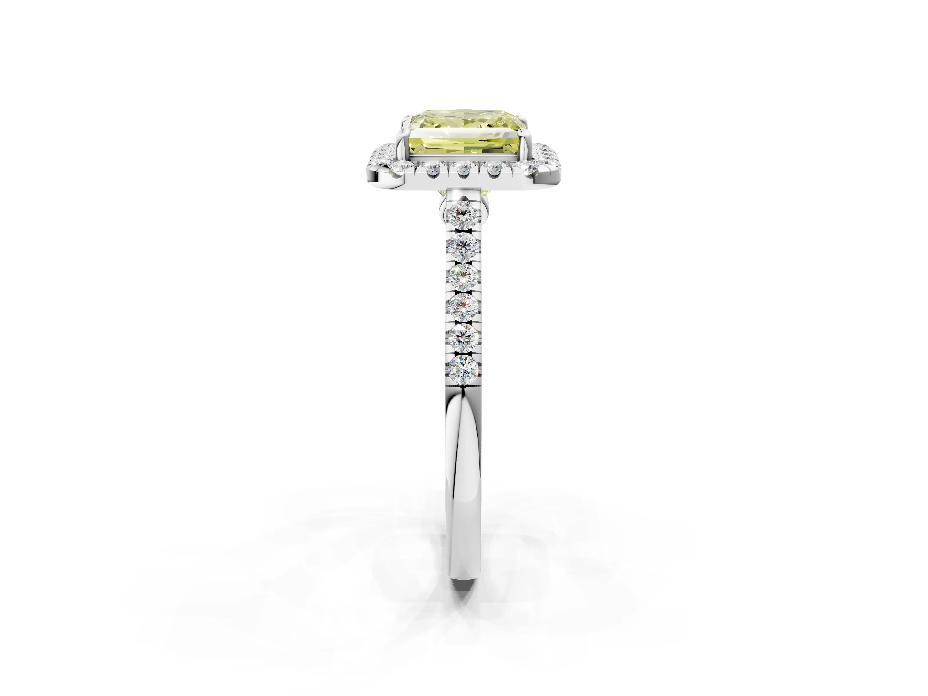 White gold Fancy Yellow Princess Cut Halo Pave Diamond Engagement Ring with Four-Prong Setting_2