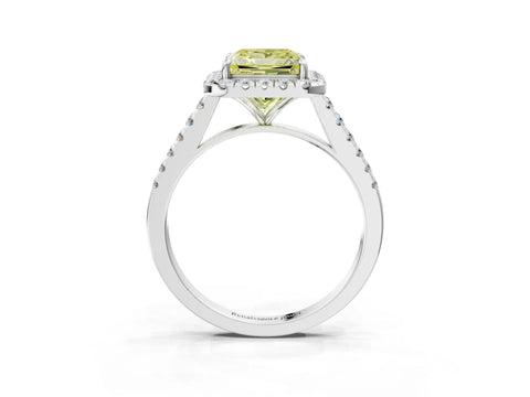 White gold Fancy Yellow Princess Cut Halo Pave Diamond Engagement Ring with Four-Prong Setting_3
