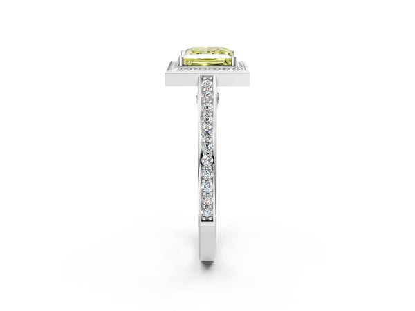 White gold Fancy Yellow Princess  Cut Halo Pave Split Shank Prong Setting Ring