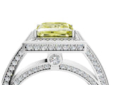 White gold Fancy Yellow Princess  Cut Halo Pave Split Shank Prong Setting Ring_48