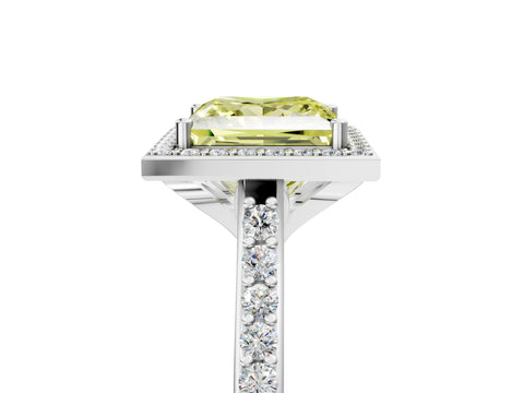White gold Fancy Yellow Princess Cut Halo Round Diamond Pavé Band with Four-Prong Setting_38