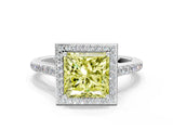 White gold Fancy Yellow Princess Cut Halo Round Diamond Pavé Band with Four-Prong Setting_50