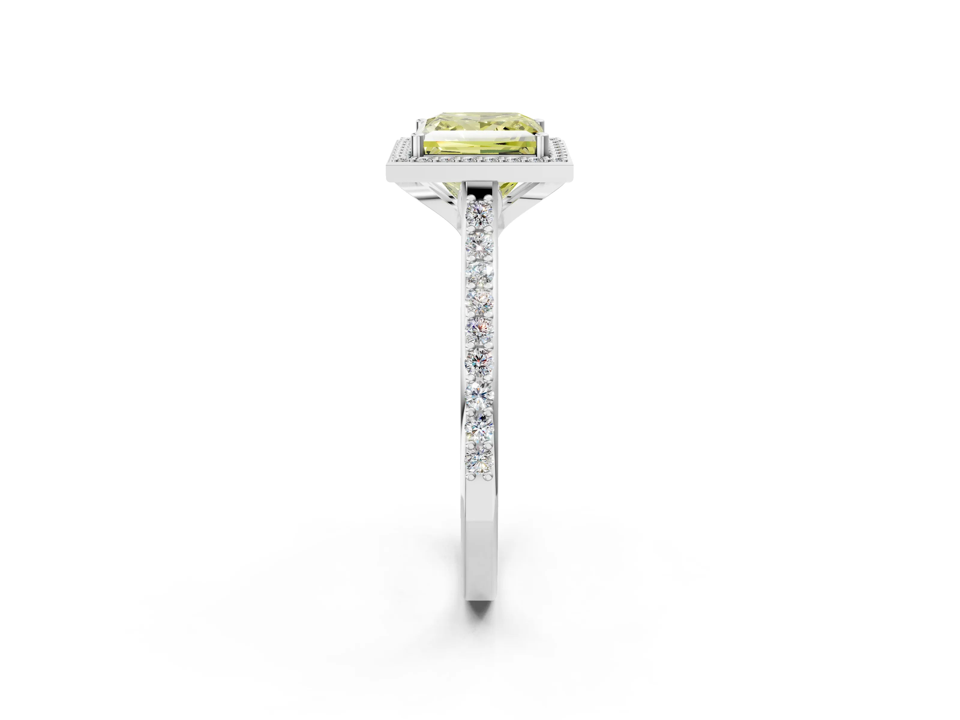 White gold Fancy Yellow Princess Cut Halo Round Diamond Pavé Band with Four-Prong Setting_52