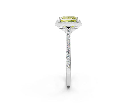 White gold Fancy Yellow Princess Cut Halo Round Diamond Pavé Band with Four-Prong Setting_52