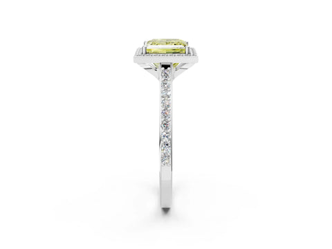 White gold Fancy Yellow Princess Cut Halo Round Diamond Pavé Band with Four-Prong Setting_59