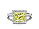 White gold Fancy Yellow Princess Cut Halo Round Diamond Pavé Band with Four-Prong Setting_62