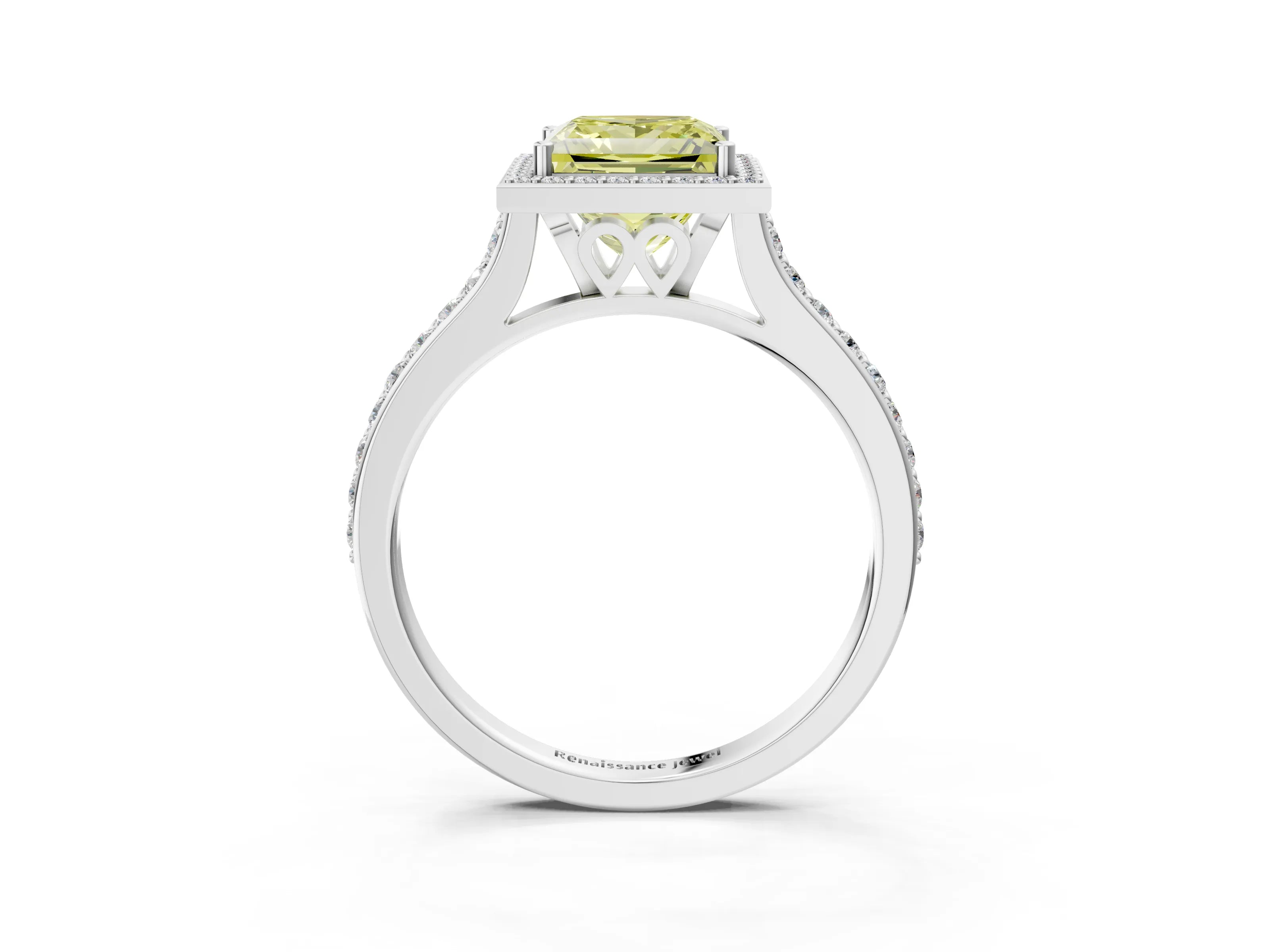 White gold Fancy Yellow Princess Cut Halo Round Diamond Pavé Band with Four-Prong Setting_65