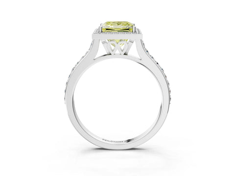 White gold Fancy Yellow Princess Cut Halo Round Diamond Pavé Band with Four-Prong Setting_65