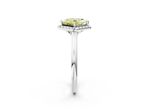 White gold Fancy Yellow Princess Cut Halo Round Diamond Solitaire Engagement Ring with Pave Band and Four-Prong Setting_26