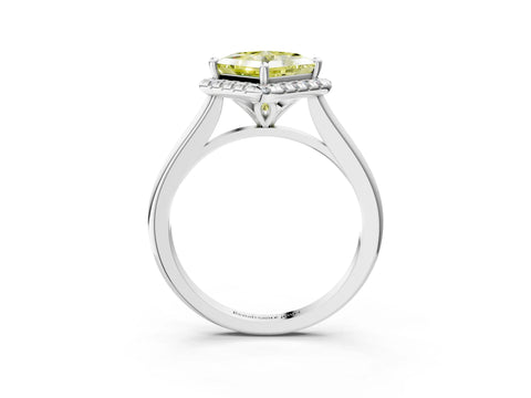 White gold Fancy Yellow Princess Cut Halo Round Diamond Solitaire Engagement Ring with Pave Band and Four-Prong Setting_27