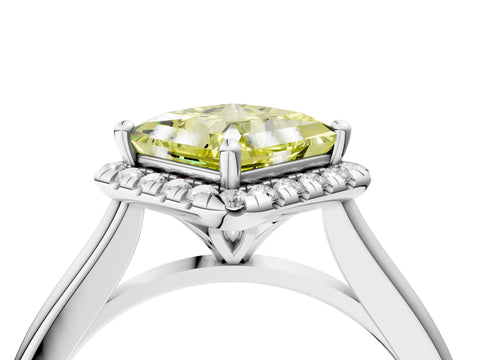 White gold Fancy Yellow Princess Cut Halo Round Diamond Solitaire Engagement Ring with Pave Band and Four-Prong Setting_28