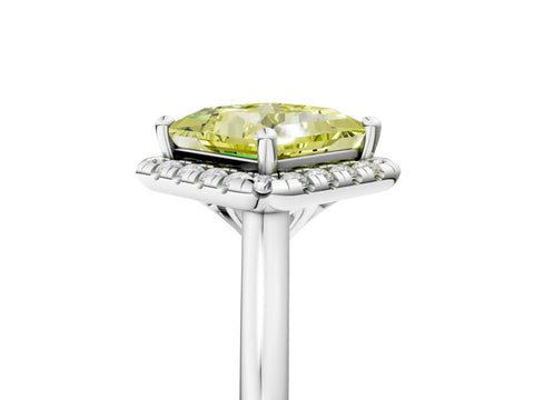 White gold Fancy Yellow Princess Cut Halo Round Diamond Solitaire Engagement Ring with Pave Band and Four-Prong Setting_30