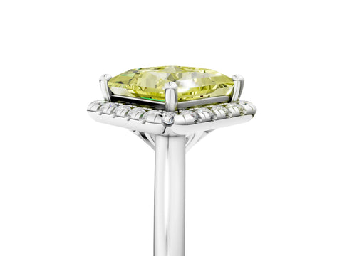 White gold Fancy Yellow Princess Cut Halo Round Diamond Solitaire Engagement Ring with Pave Band and Four-Prong Setting_5