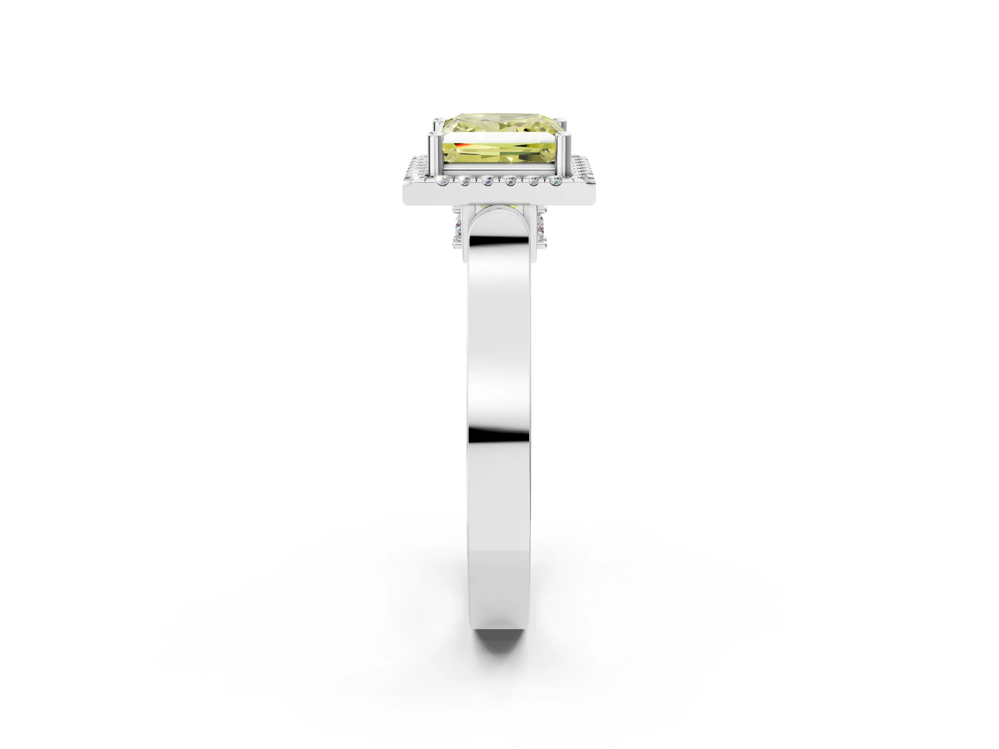 White gold Fancy Yellow Princess Cut Halo Round Diamond Twist Band with Four-Prong Setting_14